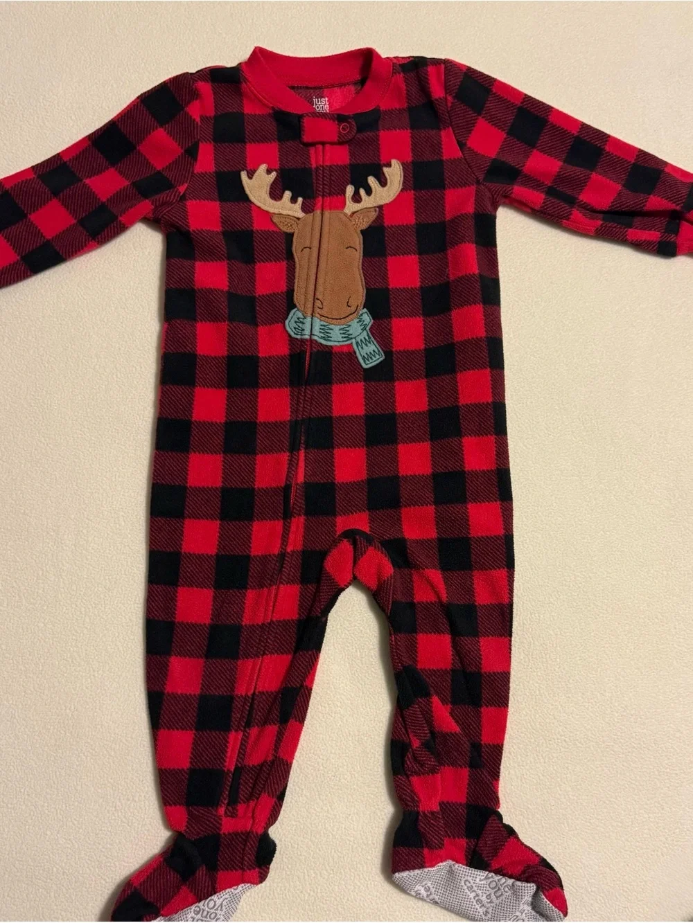 Carter’s 12M Fleece Footed PJs Winter Set of 3 Buffalo Plaid Moose Bear Winter